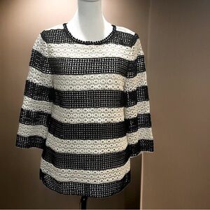 Talbots Black and White Blouse with Three-Quarter Sleeves